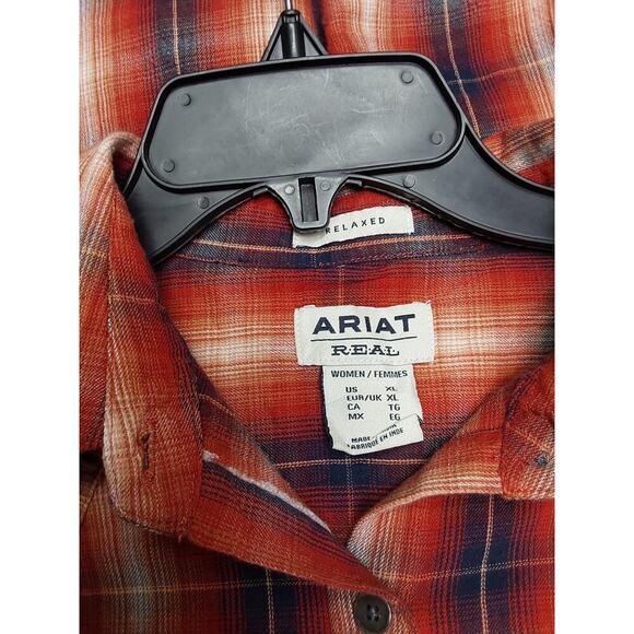 Ladies Ariat Real RN105037 Size US XL Flannel Style Red Orange Cream - Picture 2 of 7